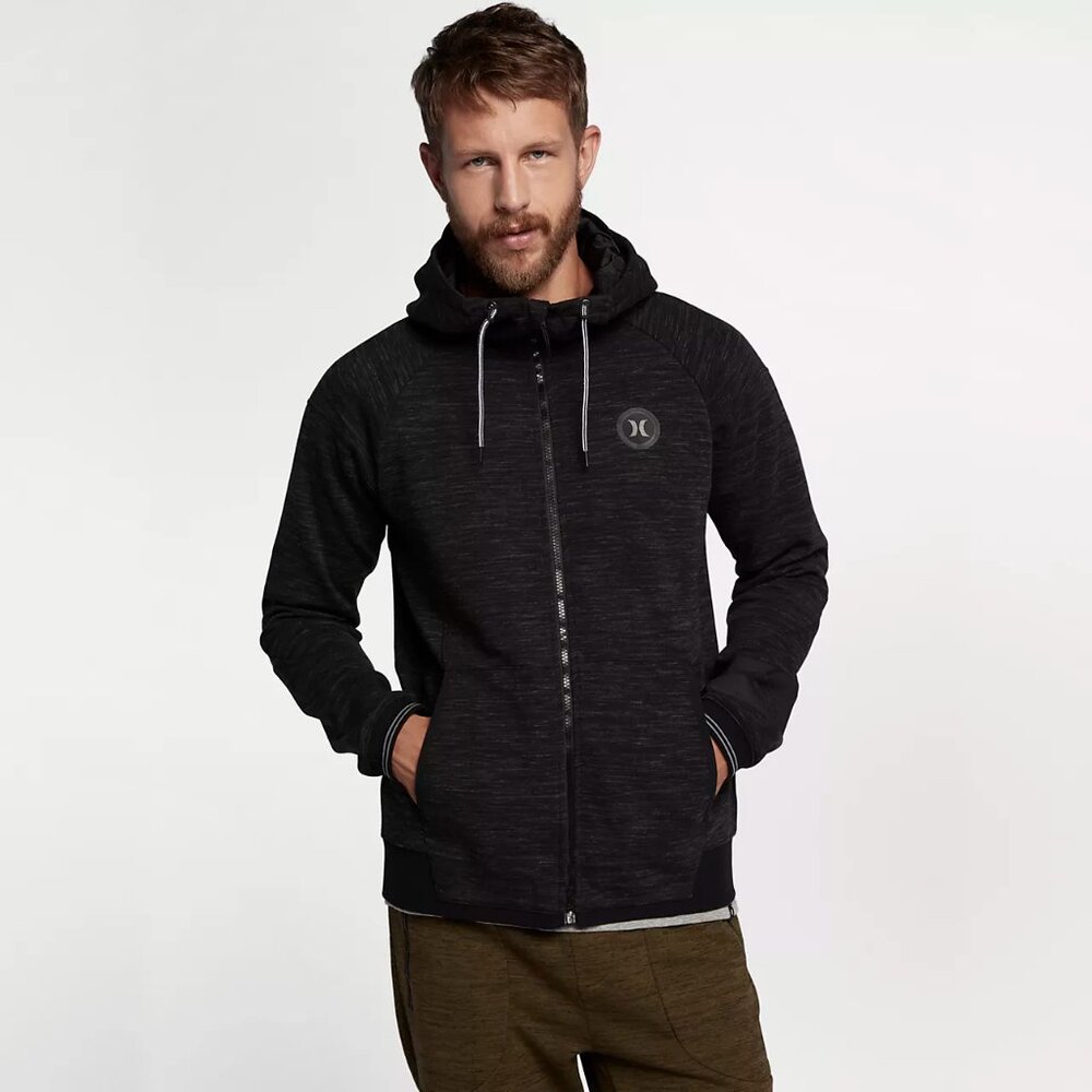 Men’s Hurley Phantom Motion Zip Up Hoodie (Black Heather)